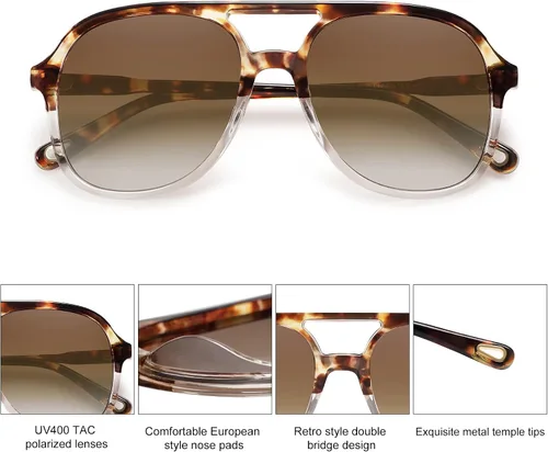 Vista 2 de SOJOS Gafas de sol estilo aviador polarizadas retro para mujeres y hombres, clásicos de los años 70, estilo vintage, cuadrados, estilo aviador