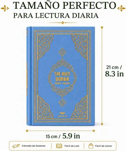 Vista 4 de BABY SHOWER CHOCOLATE Libro del Corán Traducido al Inglés, Cubierta de Espiral Dura, El Santo Corán, Azul