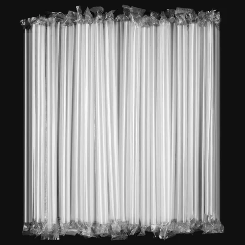 Vista 8 de [Envueltas individualmente] 100 popotes desechables de color negro para batidos, pajitas de plástico de boca ancha