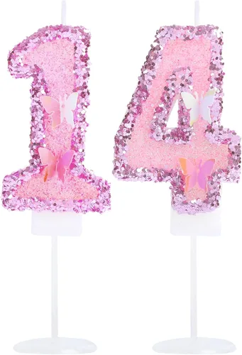 Vista 25 de Decoración de vela 3D con diseño de mariposa rosa número 10