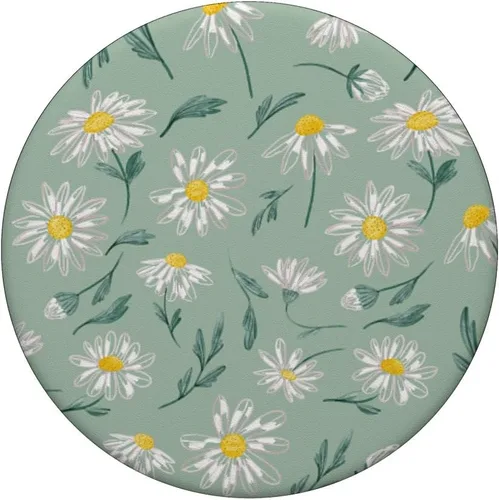 Vista 3 de PopSockets con diseño de flores verdes salvia, margaritas pastel y diseño estético