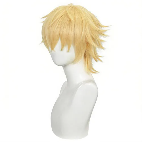 Vista 3 de Peluca rubia anime peluca rubia corta en capas con collar Rubio