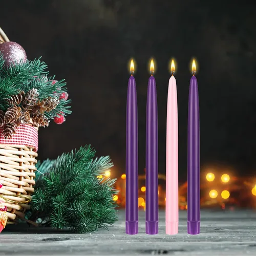 Vista 6 de Mega Candles Juego de 4 velas de adviento de Navidad sin perfume, velas autoajustables con núcleo de color sumergido a mano de 10 pulgadas x 7/8