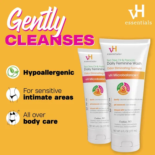 Vista 7 de vH essentials Probióticos con prebióticos y arándanos suplemento de salud femenina y lavado femenino diario equilibrado de ph, aceite de árbol de té