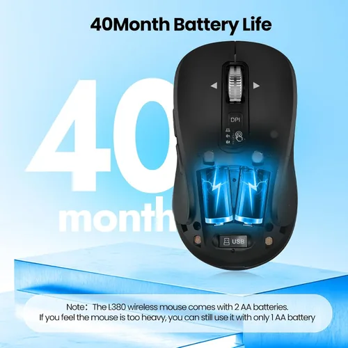 Vista 5 de Ratón Bluetooth inalámbrico, multimodo de 3 dispositivos (USB + 2 Bluetooth), rueda de desplazamiento de metal de 4 vías, DPI ajustable, clic