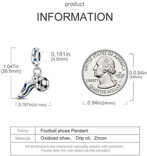 Vista 4 de Dije colgante de zapato de fútbol para pulsera, dije de plata de ley, dije del día de la madre, joyería de mujer, dije de fútbol.., Plata esterlina