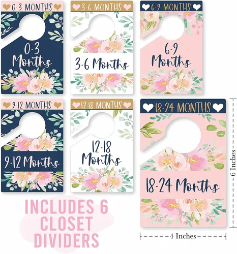 Vista 3 de Hadley Designs 6 divisores de tamaño de armario para bebé niña - Divisores florales para armario de bebé por mes, organizador de armario de bebé