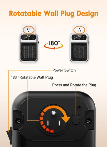 Vista 6 de GiveBest Pequeño calentador enchufable, calentador de baño con pantalla digital para uso en interiores, mini calentador eléctrico portátil