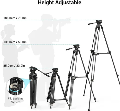 Vista 4 de SmallRig AD-01 Trípode de video, 73" Trípode de alta resistencia con cabezal de fluido de 360 grados y placa de liberación rápida para DSLR