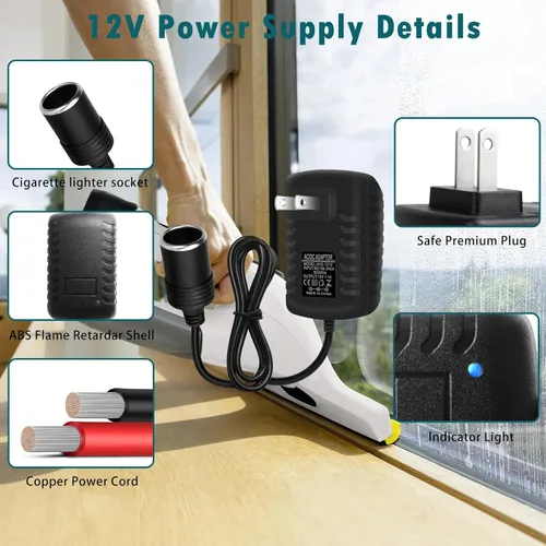 Vista 5 de inShareplus Convertidor de 12V 1A 12W CA a CC, adaptador de encendedor de cigarrillos de 12 voltios, CA 100~240V a CC 12V Adaptador de encendedor