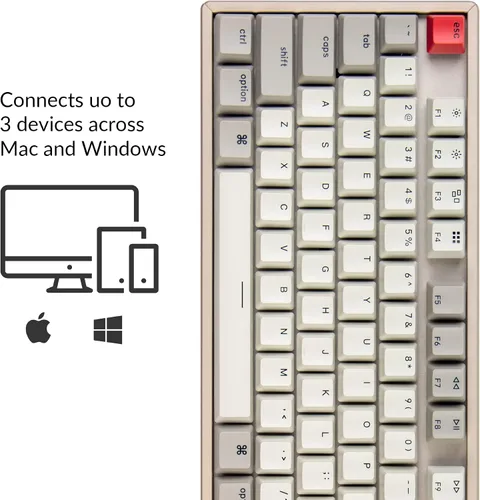 Vista 3 de Keychron K8 - Teclado mecánico inalámbrico Bluetooth con diseño sin llave de 87 teclas para Mac Windows, teclado multitarea con cable USB
