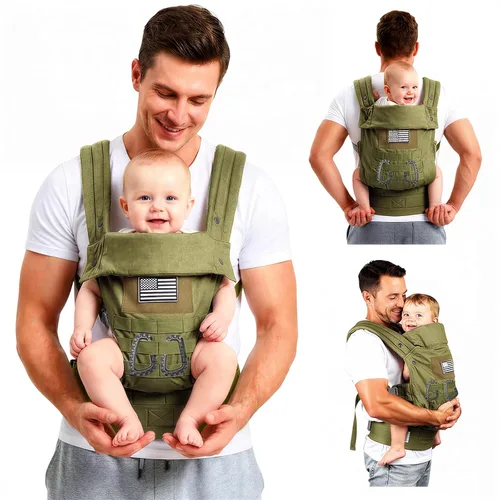 Vista 10 de Portabebés, portabebés para bebés con soporte lumbar (0-36M, 8-33 libras) con reposacabezas plegable y mosquetones para padres grandes y altos, Negro