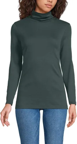 Vista 9 de Lands' End - Suéter ajustado de cuello de tortuga de manga larga de algodón Supima cultivado en EE. UU. para mujer Negro