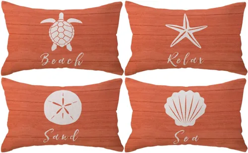 Vista 7 de ULOVE LOVE YOURSELF Fundas de almohada de playa costera, conchas de estrella de mar, conchas de dólar de arena, verano, playa, decoración de casa
