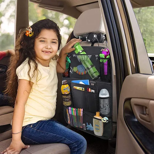 Vista 6 de Tianle Organizador de coche para asiento trasero – Organizador de coche premium con soporte de mesa de 10 pulgadas, 9 bolsillos, artículos