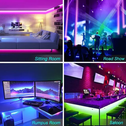 Vista 6 de AXMOTUT Tira de luces LED Bluetooth RGB COB, tira de luz LED regulable de 12 V de 9.8 pies con aplicación inteligente y control remoto