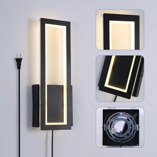 Vista 5 de Juego de 2 apliques de pared enchufables para interiores, lámpara de pared cálida de 3000 K, decoración para dormitorio, sala de estar, baño