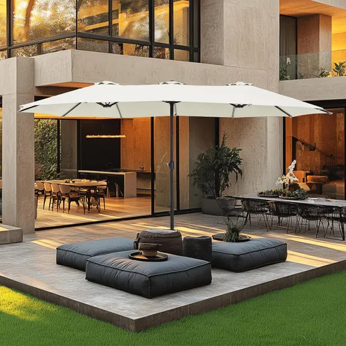 Vista 14 de MFSTUDIO Sombrilla de patio de 15 pies con base incluida, sombrilla rectangular grande de mercado de doble cara para exteriores con mango