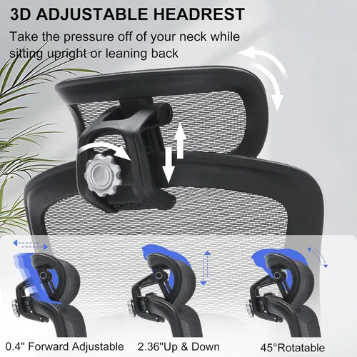 Vista 5 de Silla de oficina ergonómica resistente de 500 libras, silla de escritorio grande y alta con soporte lumbar ajustable, reposacabezas 3D, respaldo