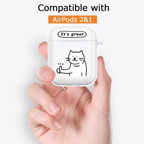 Vista 2 de Funda transparente para AirPods de 2ª generación de 1ª generación, diseño de gatito kawaii para mujeres, hombres y niños, funda de carga de TPU
