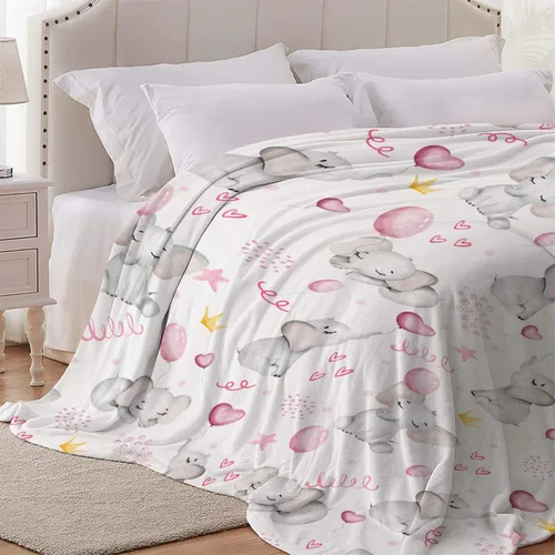 Vista 5 de Manta de elefante con globos, manta de franela súper suave y ligera para niños, adultos, adecuada para sofá, cama, campamento, viajes, todas