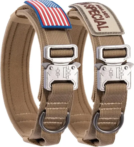 Vista 8 de Collar táctico para perro con bandera estadounidense de Estados Unidos, collar militar grueso con asa, collar de nailon resistente K9, hebilla