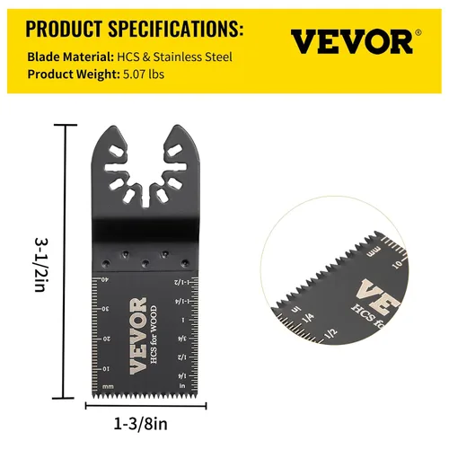 Vista 7 de VEVOR 100 piezas de cuchillas oscilantes, kit de cuchillas de multiherramienta de liberación rápida, cuchillas de herramienta HCS para madera