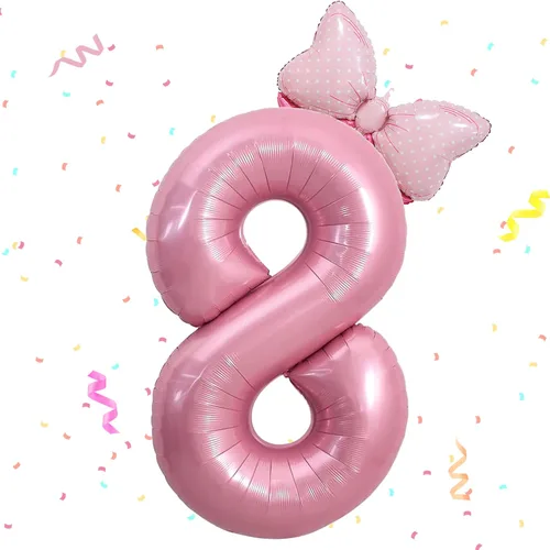 Vista 14 de Globo rosado de 40 pulgadas con número 4 y lazo mini para decoraciones de fiesta de cumpleaños número 4 de niña - Suministros de fiesta con tema rosa