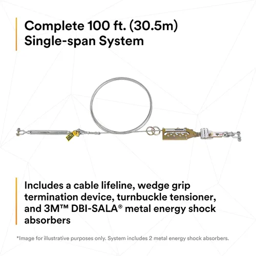 Vista 4 de 3M DBI-SALA Sayfline 7602100 Sistema de línea de vida horizontal, cable de 100 pies con terminación Wedgegrip, tensor de tensor, absorbente