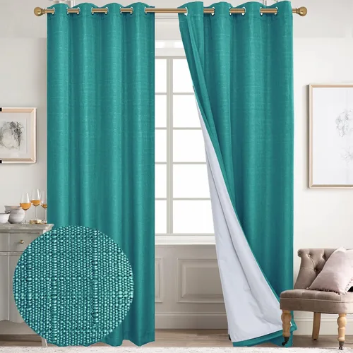 Vista 65 de Diraysid Cortinas 100% opacas de lino beige para dormitorio, con ojales, aislamiento térmico, cortinas de oscurecimiento de habitación