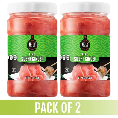Vista 5 de Best of Thailand Jengibre Rosa Japonés en Escabeche para Sushi Sin MSG 2 Frascos de 12oz de Jengibre Gari Joven Fresco en Rodajas en Escabeche