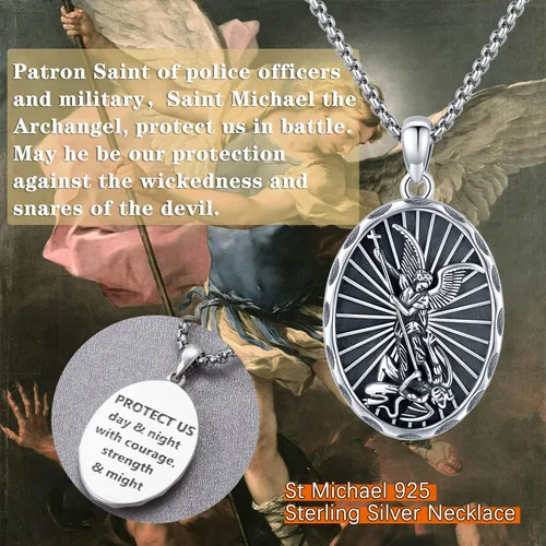 Vista 7 de Odinstone Collar de plata de ley 925 con medalla de San MiguelSan CristóbalSan BenitoCrucifijo de JesúsSan UrielArcángel Rafael para hombres