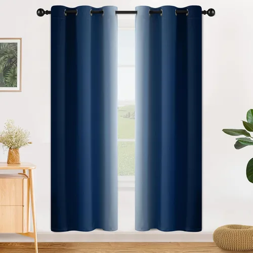 Vista 202 de SimpleHome Cortinas degradadas degradadas para oscurecer la habitación de 36 pulgadas de largo para dormitorio, con ojales y bloqueo de luz Negro