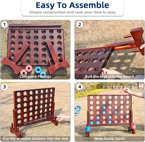 Vista 4 de SpeedArmis Juego gigante de madera 4 en una fila: divertidos juegos de mesa para interiores y exteriores para adolescentes, incluye 42 dados y bolsa