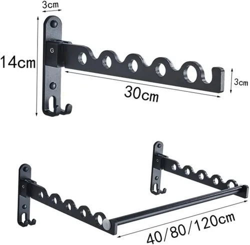 Vista 2 de Colgador de ropa plegable montado en la pared Perchero retráctil (D)