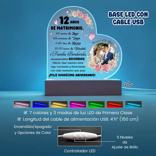 Vista 2 de Regalos para Bodas Personalizadas 12 Años, Lámpara Con Foto Personalizada, Regalos De Navidad para Mujeres, Regalos 12 Aniversario De Bodas Para