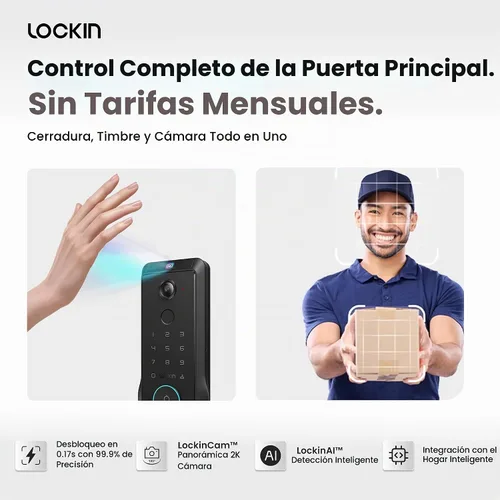 Vista 2 de Lockin Veno Pro, cerradura inteligente todo en uno para puerta delantera, baterías duales