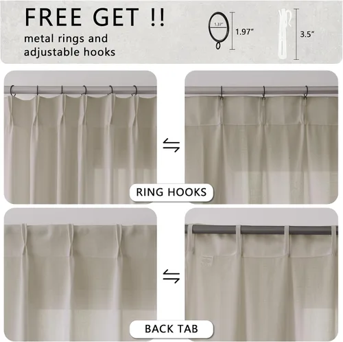 Vista 5 de Cortinas extra largas con pliegues de lino taupe beige de 132 pulgadas de largo para sala de estar con techo alto, dormitorio, cortinas de ventana