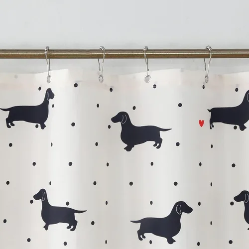 Vista 5 de Hannah Lindo perro salchicha impreso beige tela de poliéster impermeable animal negro encantador cortina de ducha para niños, 72 pulgadas de ancho x