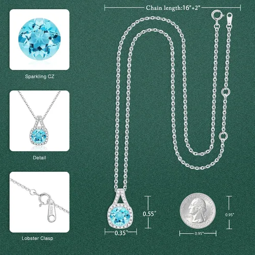 Vista 5 de IEFRICH Sterling Silver Birthstone Necklace for Women Girls, Glittering Birthstone Necklace for Women Teen Girls Silver Jewelry Anniversary Birthday