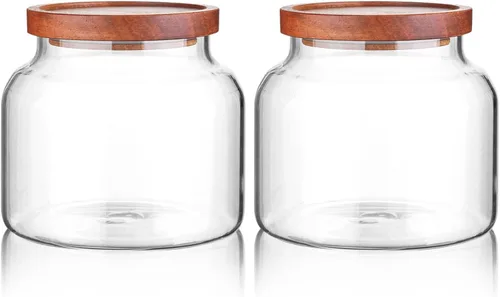 Vista 16 de Labina Recipiente de Almacenamiento de Vidrio Hermético Frascos de Alimentos Recipiente de Cocina con Tapas de Madera, 20 Oz Boca Ancha Organización