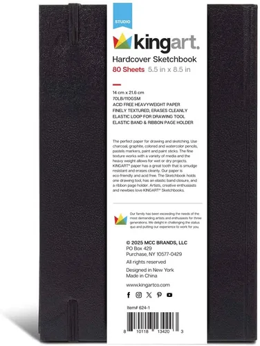 Vista 4 de KINGART Hardcover Sketchbook Journal – 5.5 x 8.5 Inch, 1-Pack – 80 Sheets (70 lb / 110 GSM), Heavyweight Acid-Free Blank Notebook with Elastic Band