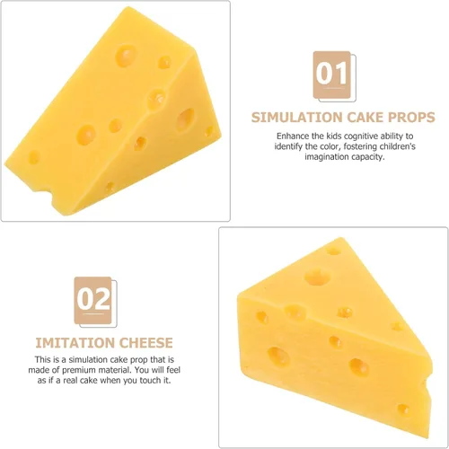 Vista 3 de SOLUSTRE Prop - Queso falso triángulo, modelo de queso de 2.55 pulgadas, alimentos artificiales para panadería, comida de juego para niños, juego