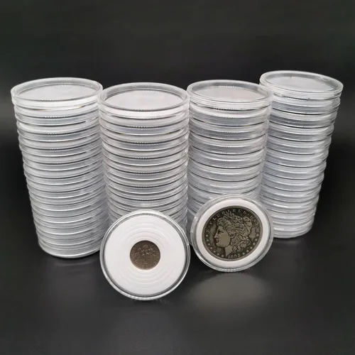Vista 7 de 20 cápsulas de plástico transparente, caja de colección de monedas de 5 tamaños con junta ajustable para colección de monedas American Silver Eagle