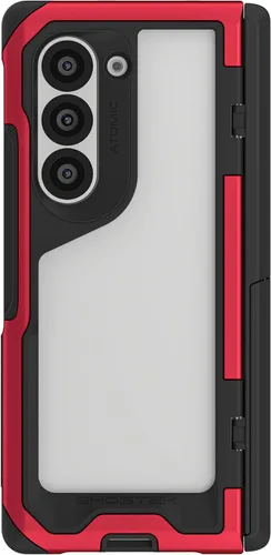 Vista 48 de Ghostek Atomic - Funda delgada para Galaxy Z Flip 4, parte trasera de aramida con parachoques de aluminio rojo, funda protectora de doble capa a