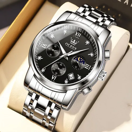 Vista 9 de OLEVS Watch for Men Diamond Business Dress Analog Quartz Stainless Steel Waterproof Luminous Date Two Tone Luxury Casual Wrist Watch Blue