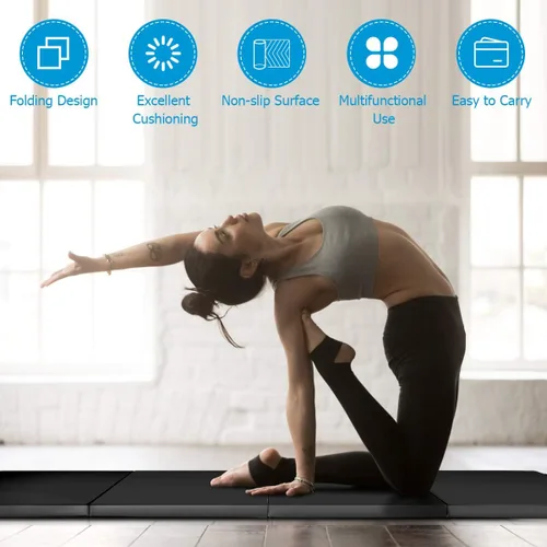 Vista 4 de Giantex 4'x8' Gymnastics Mat, 2" Thick Folding Tumbling Mat with Carrying Handles, Foldable Gym Mat with Hook and Loop Fastener, Cheer Mats for Kids