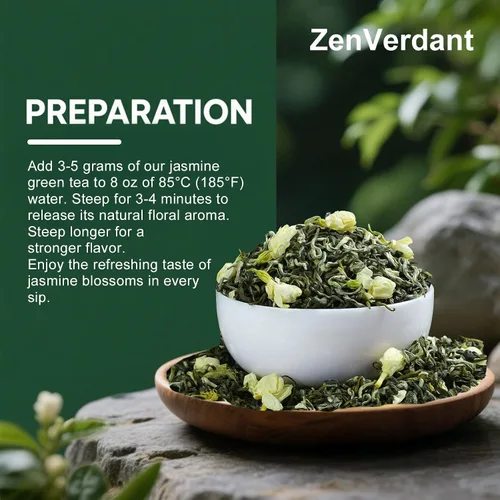 Vista 6 de ZenVerdant Té verde de jazmín de primera calidad, hojas sueltas, baja en cafeína, alto antioxidante, suave, no amargo, listo para preparación