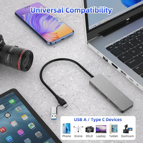 Vista 7 de CFast - Lector de tarjetas CFast2.0 USB C CFast2.0 de 5 Gbps CFast/SD/Micro SD/XD/Flash compacto, lee 5 tarjetas simultáneamente, tarjeta Sony XD
