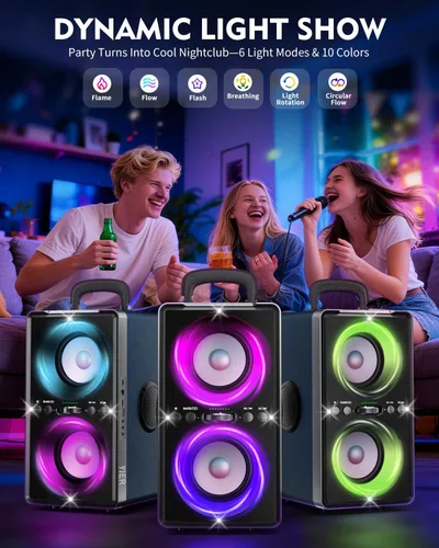 Vista 3 de YIER Altavoz Bluetooth, altavoz de fiesta de pico de 240 W con graves grandes, tiempo de reproducción de 20 horas, TWS, BT5.3, caja de auge